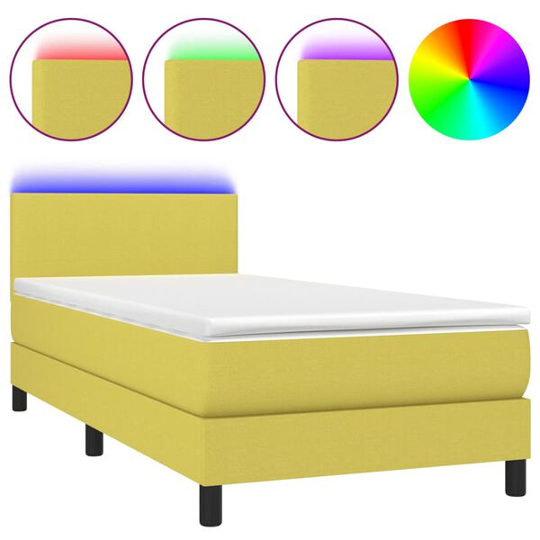 vidaXL Boxspringbett mit Matratze & LED Gr&uuml;n 100x200 cm Stoff