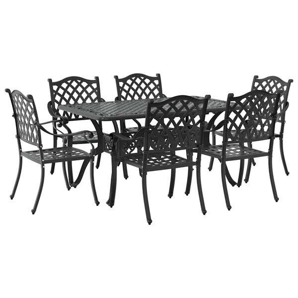 vidaXL Garten Essgruppe 7 pcs Schwarz Aluminium