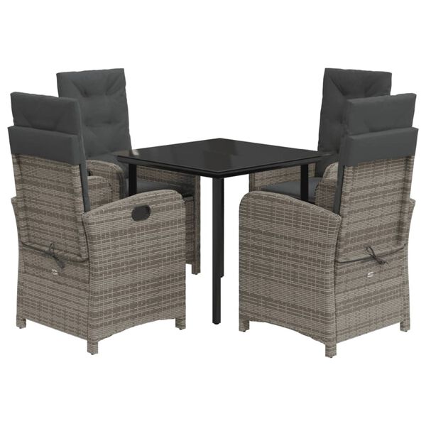 vidaXL 5-tlg. Garten-Essgruppe mit Kissen Grau Poly Rattan