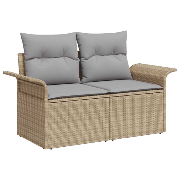 vidaXL Garten-Sofa-Set mit Speicher 9 pcs Beige Poly Rattan