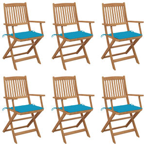 vidaXL Klappbare Gartenst&uuml;hle 6 Stk. mit Kissen Massivholz Akazie