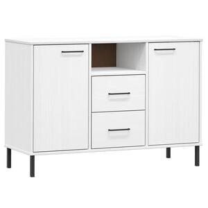 vidaXL Sideboard OSLO mit Metallbeinen Wei&szlig; 113x40x77 cm Massivholz