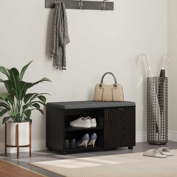 vidaXL Flurbank mit Kissen Uni Schwarz Eichen-Optik 80 x 38 x 46 cm