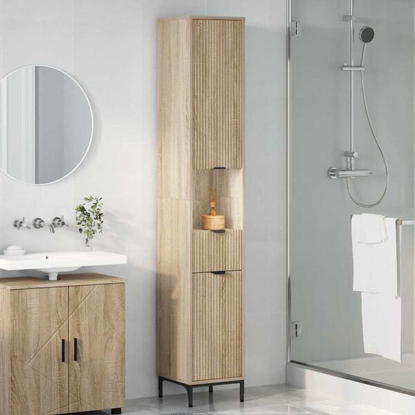 vidaXL Badezimmerschrank mit Speicher Sonoma-Eiche 31,5 x 33 x 190 cm