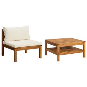 vidaXL 2-tlg. Garten-Sofagarnitur mit Cremewei&szlig;en Kissen Akazienholz