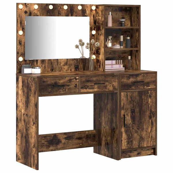 vidaXL Schminktisch mit Spiegelbeleuchtung 2 pcs Braun Holzwerkstoff