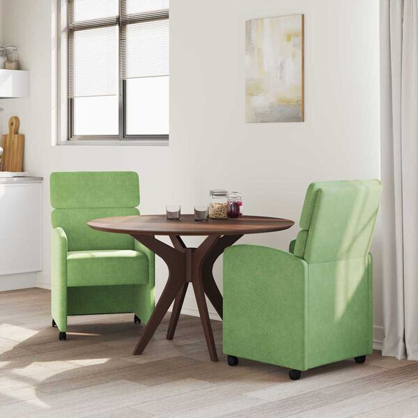 vidaXL Esszimmerst&uuml;hle mit Rollen 2 pcs Hellgr&uuml;n 58 x 65 x 98 cm Samt