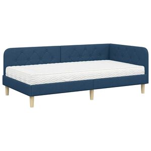 vidaXL Eckbettgestell mit Matratze mit Kopfteil Blau 90 x 200 cm Stoff