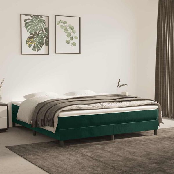 vidaXL Boxspringbett mit Matratze Dunkelgr&uuml;n 160x200 cm Samt