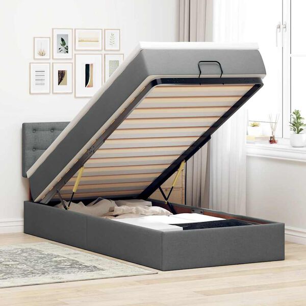 vidaXL Ottomane Bett mit Matratze & LEDs Dunkelgrau 90x200 cm Stoff