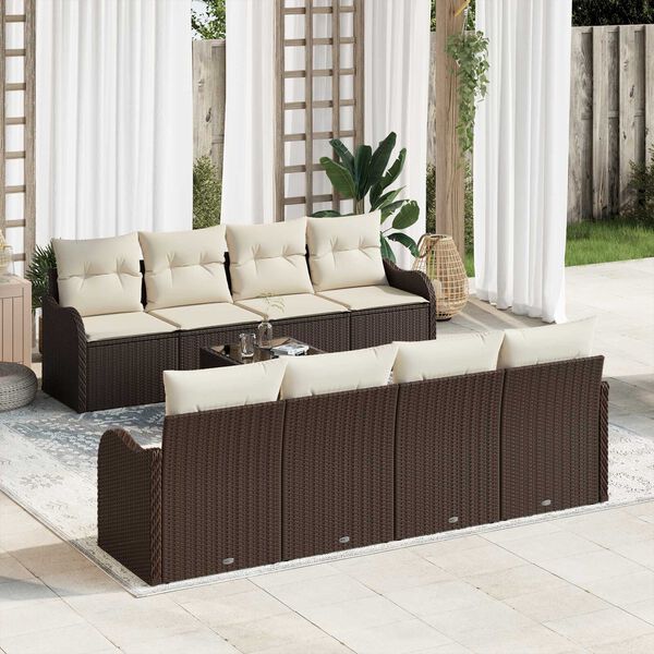 vidaXL Garten-Sofa-Set mit Kissen mit Speicher 9 pcs Braun und Creme