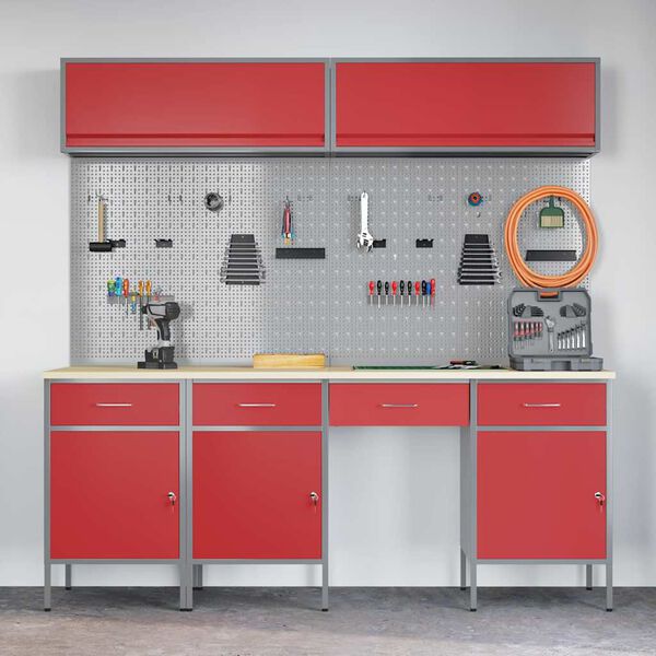 vidaXL Arbeitsschrankset mit Schubladen mit Speicher 10 pcs Rot