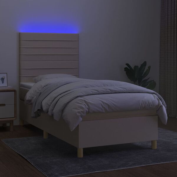 vidaXL Boxspringbett mit Matratze & LED Creme 90x200 cm Stoff