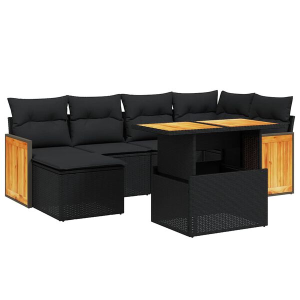 vidaXL 7-tlg. Garten-Sofagarnitur mit Kissen Grau Poly Rattan