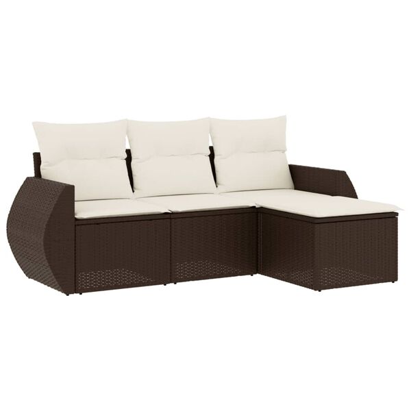 vidaXL 4-tlg. Garten-Sofagarnitur mit Kissen Braun Poly Rattan