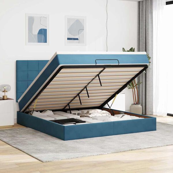 vidaXL Ottoman-Bett mit Matratzen Dunkelblau 160x200 cm Samt