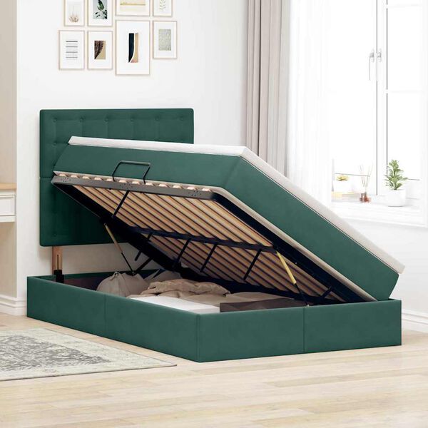 vidaXL Aufbewahrungsbett mit Matratze Dunkelgr&uuml;n 120 x 200 cm Samt