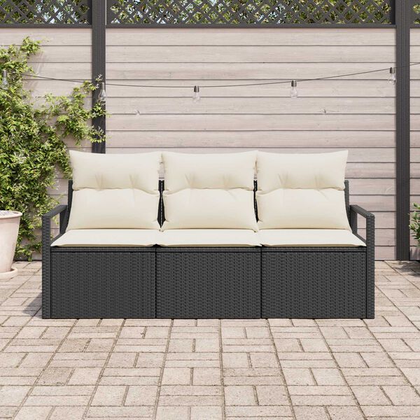 vidaXL Sofa Set mit Kissen 3 pcs Schwarz Poly Rattan