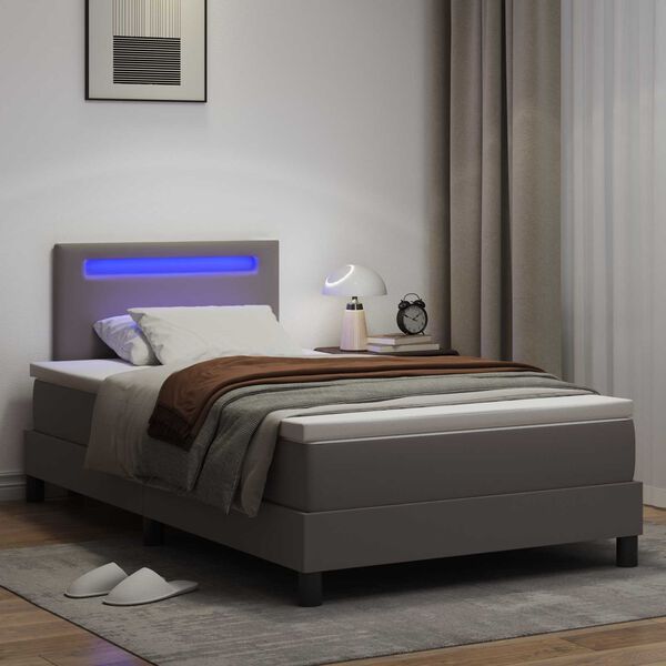 vidaXL Boxspringbett mit Matratze Grau 120 x 200 cm Kunstleder