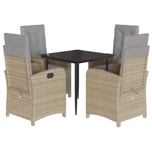 vidaXL 5-tlg. Garten-Essgruppe mit Kissen Beigemischung Poly Rattan