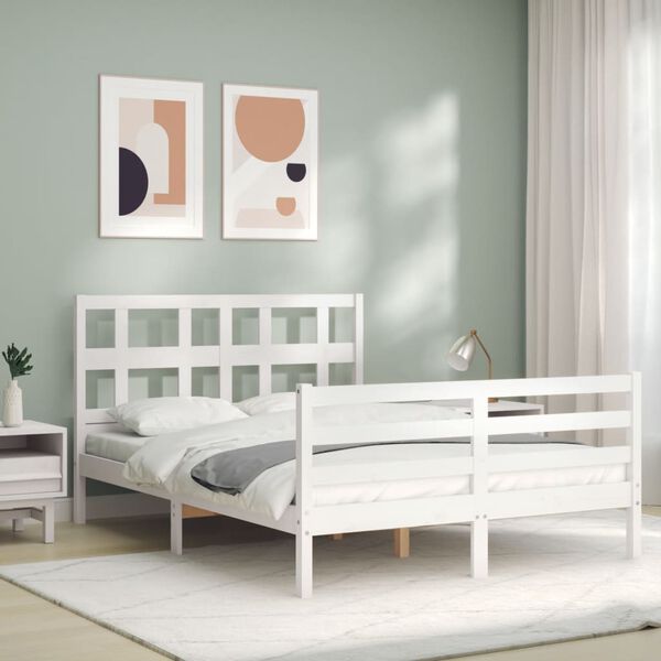 vidaXL Massivholzbett mit Kopfteil Wei&szlig; 120x200 cm