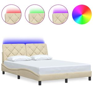 vidaXL Bettgestell mit LED ohne Matratze Creme 140x190 cm Stoff
