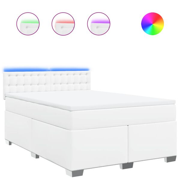vidaXL Boxspringbett mit Matratze Wei&szlig; 160x200 cm Kunstleder