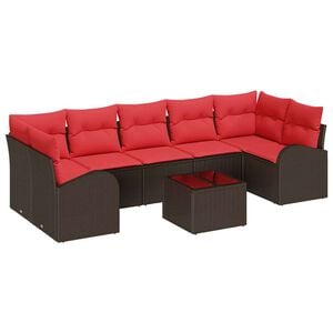 vidaXL Gartensofa-set 8 Stk. 7-Sitzanzahl Braun und Rot Poly-Rattan