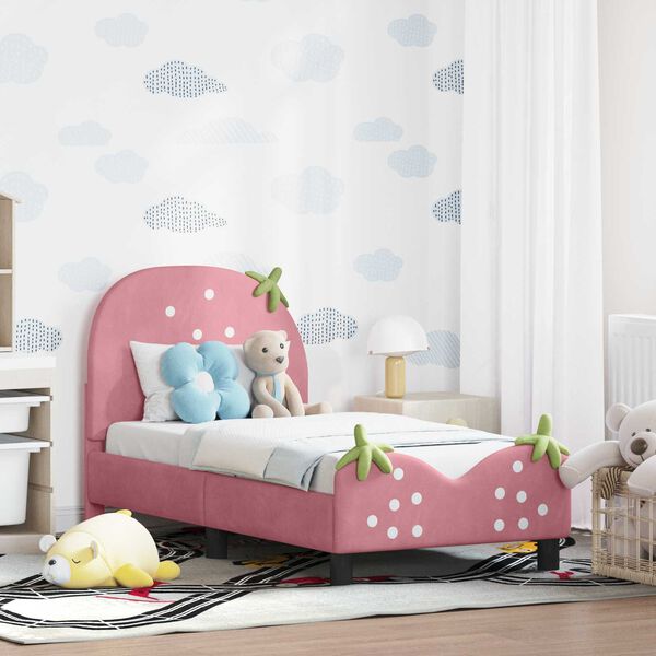 vidaXL Kinderbettgestell mit Kopfteil Rosa 70 x 140 cm Samt