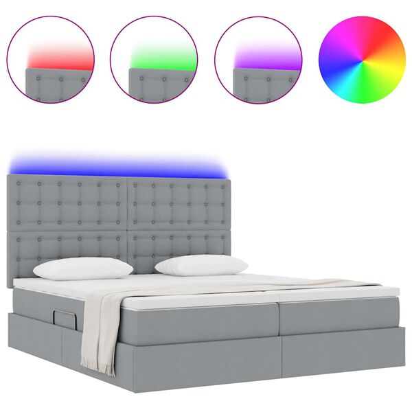 vidaXL Bett mit LED-Lichtleisten Hellgrau 200 x 200 cm Stoff
