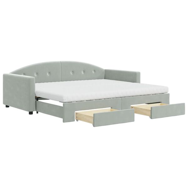 vidaXL Tagesbett Ausziehbar mit Schubladen Hellgrau 90x190 cm Samt