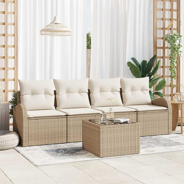 vidaXL Garten-Sofa-Set mit Kissen mit Speicher 5 pcs Beige und Creme