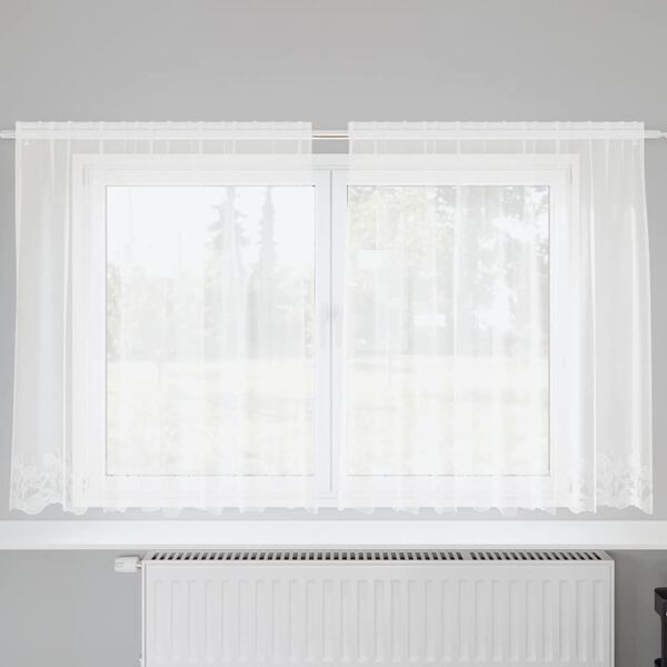 vidaXL Spitzenvorhang mit Vorh&auml;ngen Floral Wei&szlig; 140 x 200 cm Polyester
