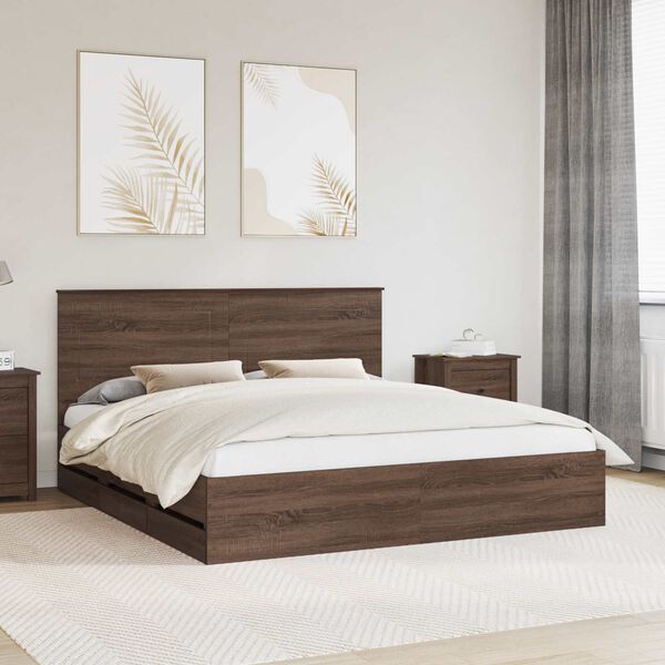 vidaXL Bettrahmen Braun Eichen-Optik 200 x 200 cm Ingenieurs Holz