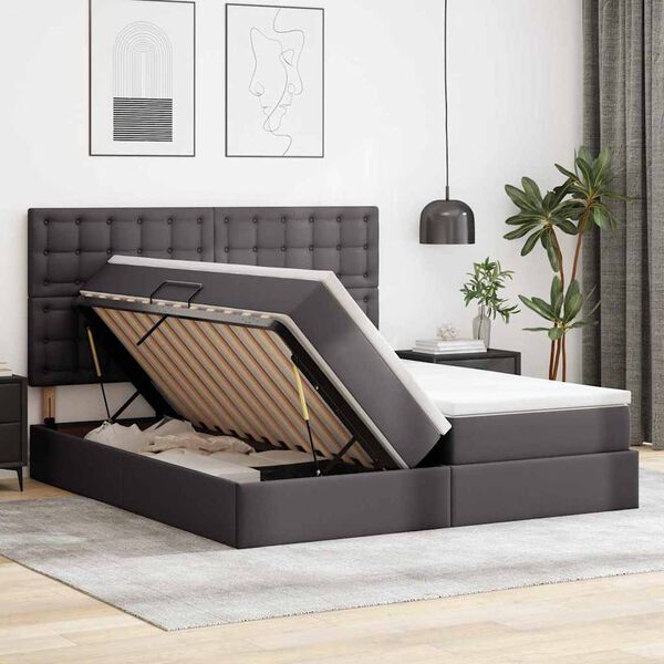 vidaXL Aufbewahrungsbett mit Matratze Grau 180 x 200 cm Kunstleder