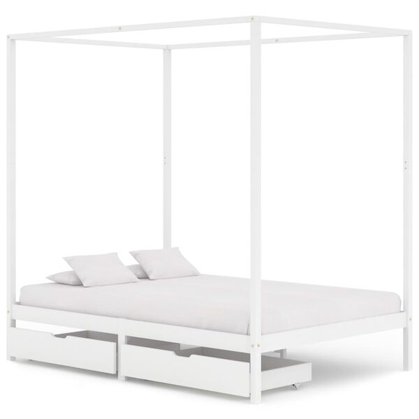 vidaXL Himmelbett-Gestell 2 Schubladen Weiß Kiefernholz 140x200cm