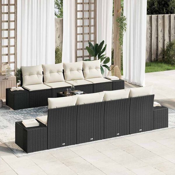 vidaXL Garten-Sofa-Set mit Kissen 8 pcs Schwarz und Creme Poly-Rattan