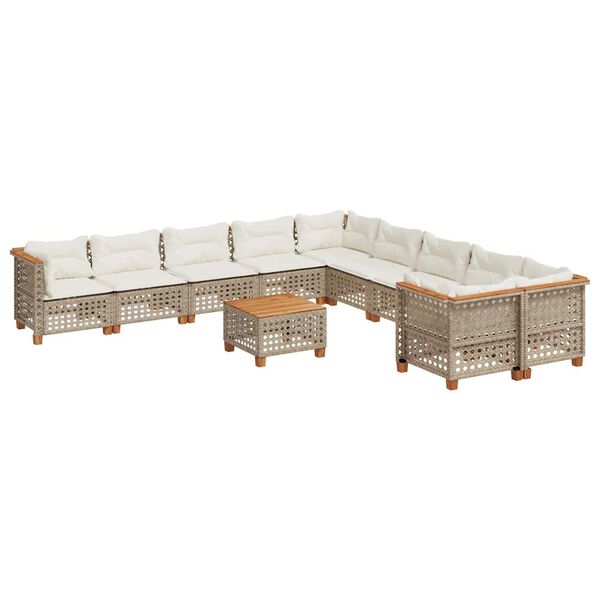 vidaXL 11-tlg. Garten-Sofagarnitur mit Kissen Beige Poly Rattan
