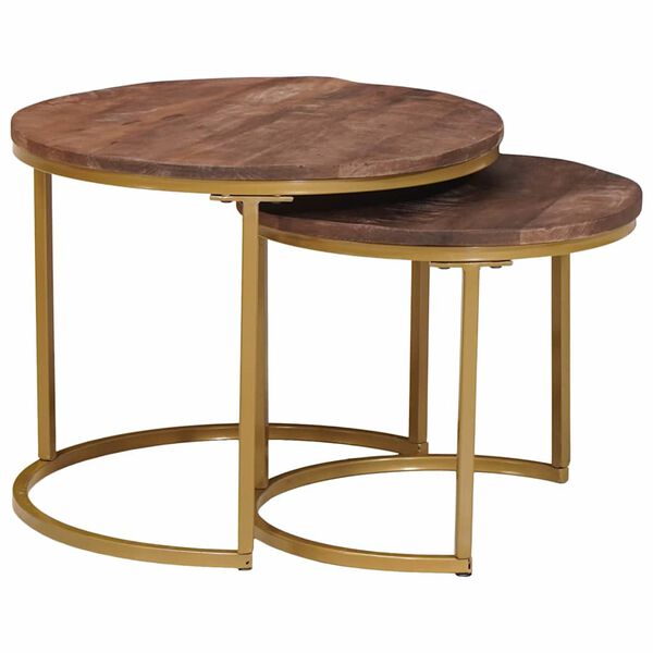 vidaXL Nesting-Couchtische 2 pcs Massivholz Mango und Stahl