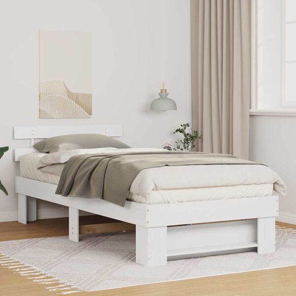 vidaXL Bettrahmen mit Kopfteil Wei&szlig; 90 x 200 cm Massives Kiefernholz