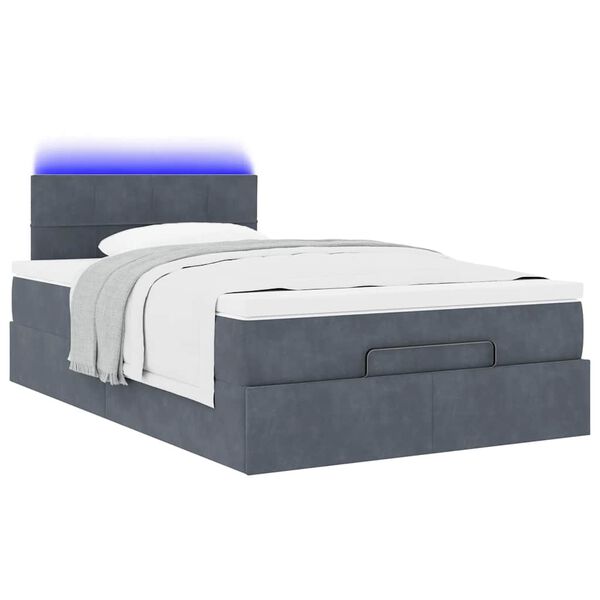 vidaXL Ottoman-Bett mit Matratze & LEDs Dunkelgrau 120x200 cm Samt