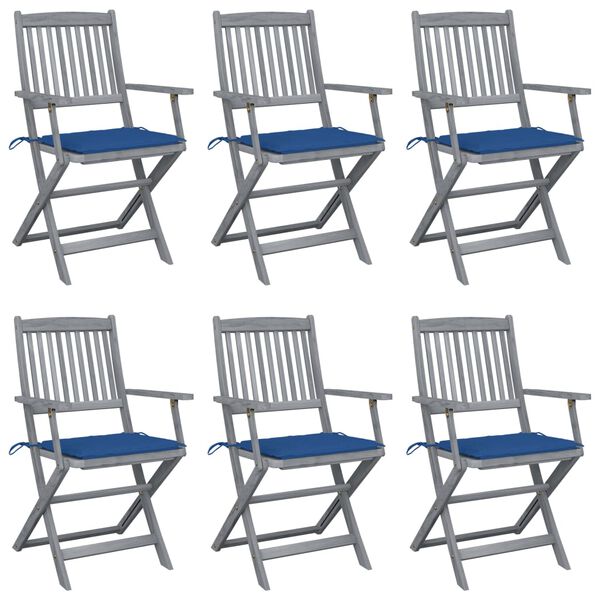 vidaXL Klappbare Gartenst&uuml;hle 6 Stk. mit Sitzkissen Massivholz Akazie