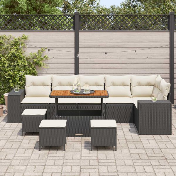 vidaXL Gartensofa-set mit Kissen 10 pcs Schwarz und Creme Poly-Rattan