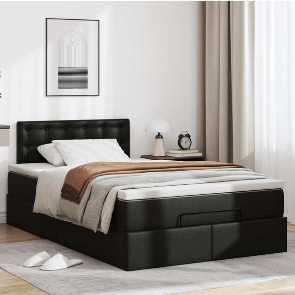 vidaXL Ottoman-Bett mit Matratze Schwarz 120x190 cm Kunstleder