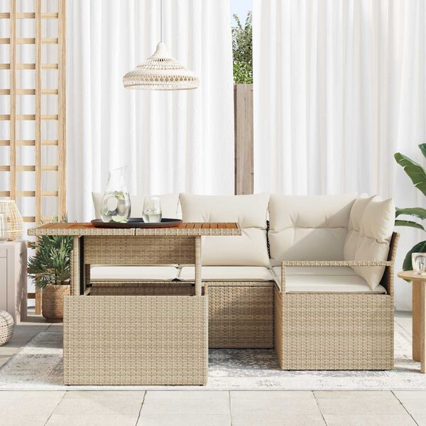 vidaXL Garten-Sofa-Set mit Speicher 5 pcs Beige Poly Rattan