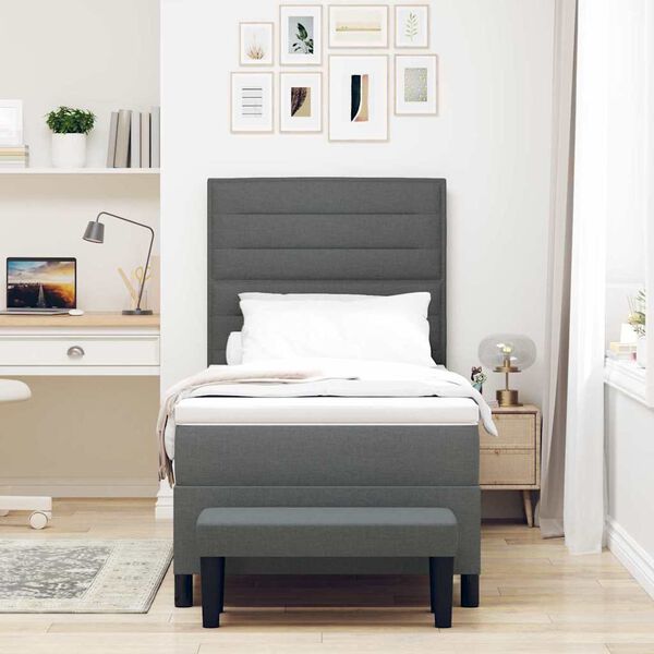 vidaXL Boxspringbett mit Matratze Dunkelgrau 90 x 200 cm Stoff