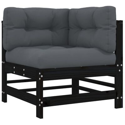 vidaXL Ecksofa mit Kissen Schwarz Massivholz Kiefer