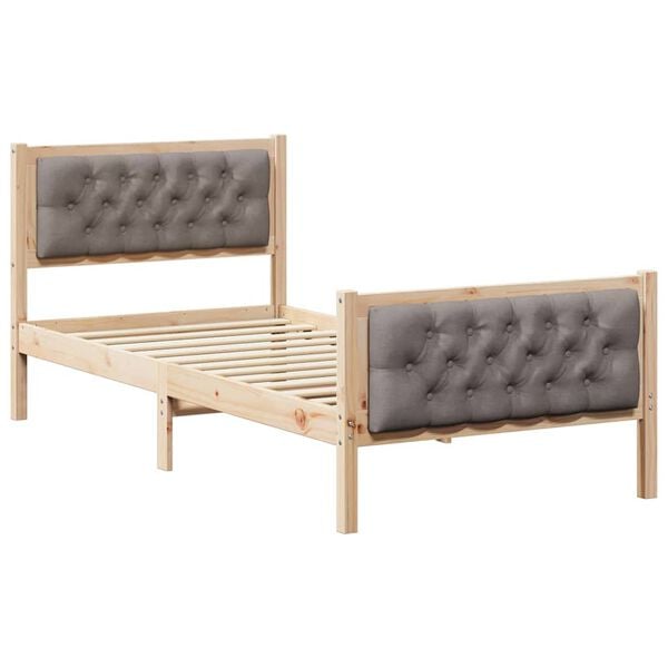 vidaXL Bettrahmen mit Kopfteil Taupe 90 x 190 cm Massives Kiefernholz