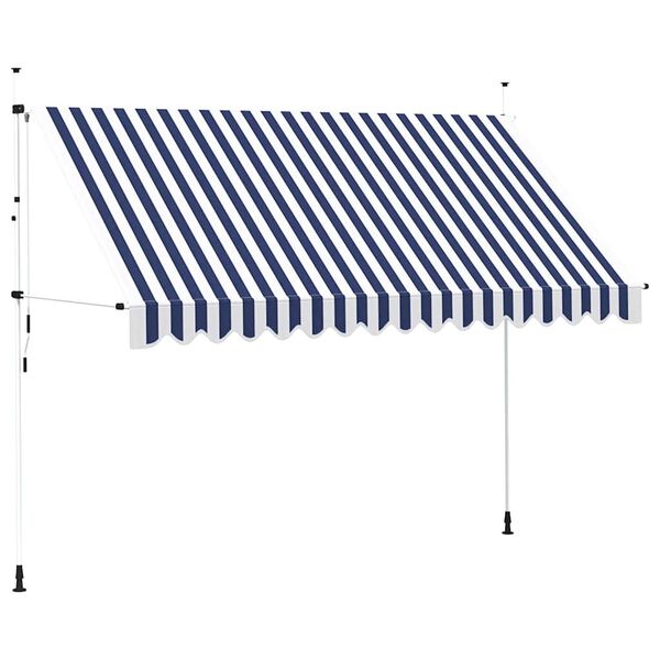 vidaXL Einziehbare Markise Handbetrieben 350 cm Blau/Wei&szlig; Gestreift