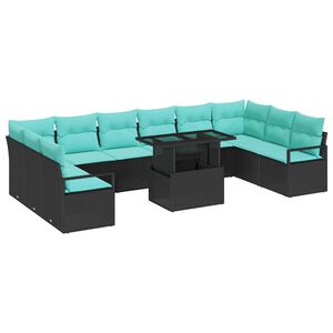 vidaXL Gartensofa-set 11 stk. 10-Sitzer Schwarz und Blau Poly-Rattan